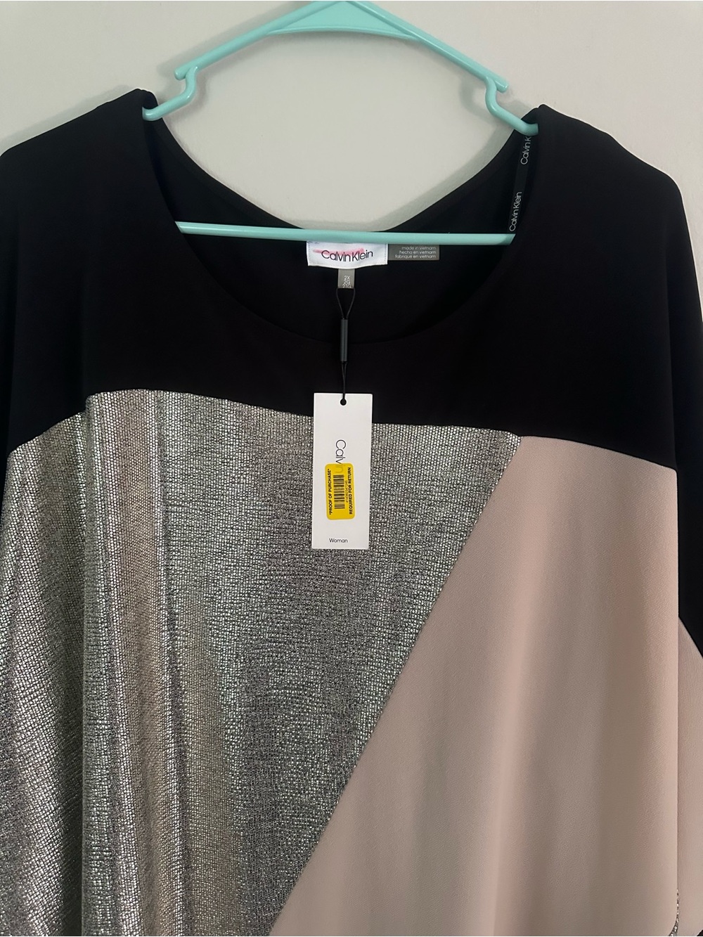 Calvin Klein Black, Silver & Blush Colorblock Top